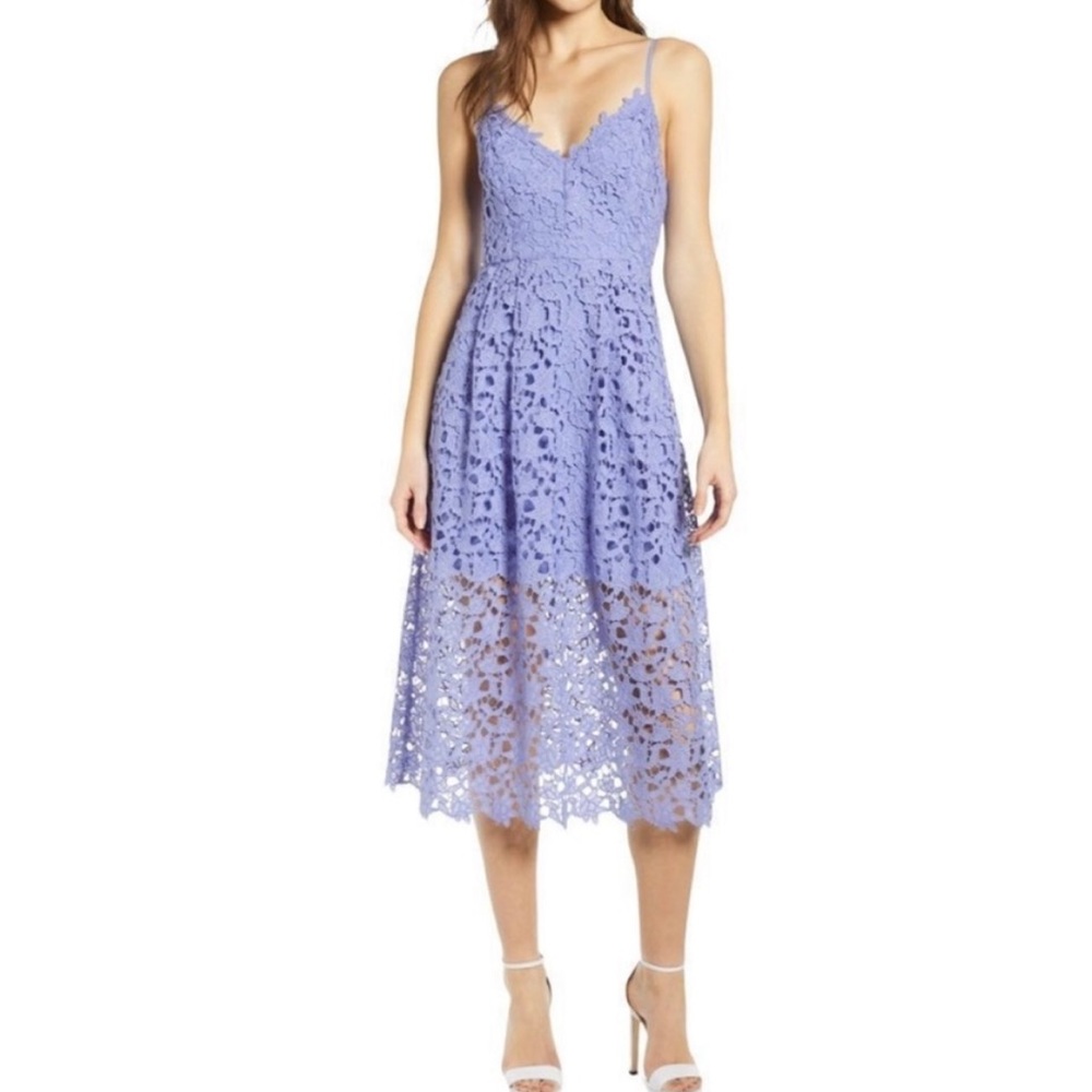 ASTR The Label Midi Dress Lace A-Line Illusion Lavender XS